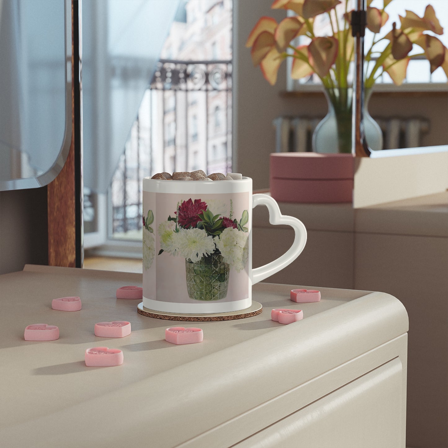 His Flowers, Heart Mug
