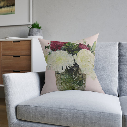 His Flowers, Pink Square Suede Pillow